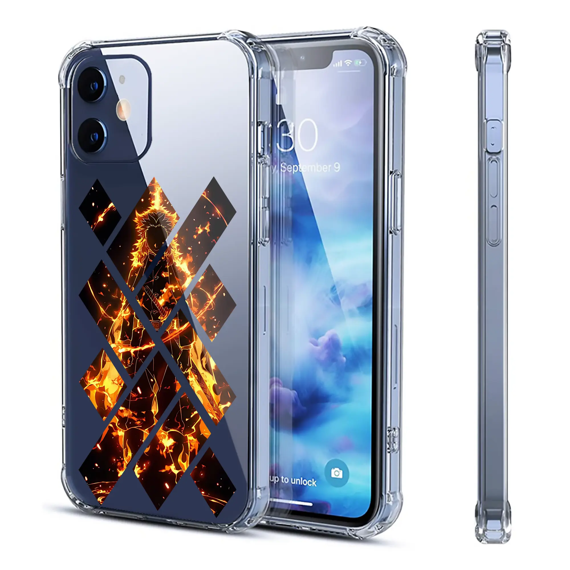 鬼滅の刃 グッズ,煉獄 杏寿郎 - IPhone 12シリーズ対応 ・ 透明スマホケース ・ クリアソフトケース ・ TPU素材 ・ 耐衝撃 ・ 高密着 ・ 防汚 防指紋 ・ 簡単着脱